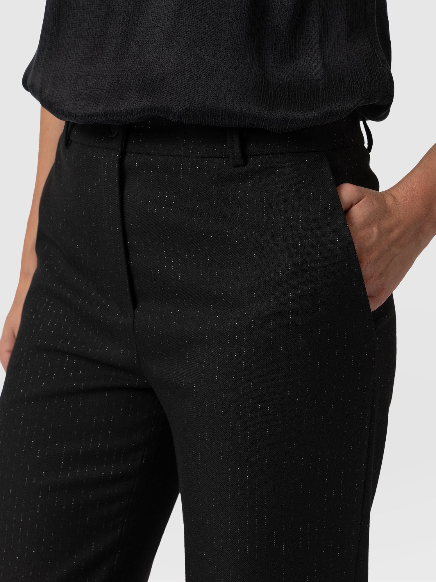 Chester Straight Leg Pant Black Lurex Pinstripe - Women's Trousers | Saint + Sofia® EU